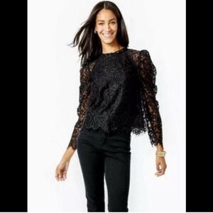 Lilly Pulitzer Black Lace Ruffled Blouse